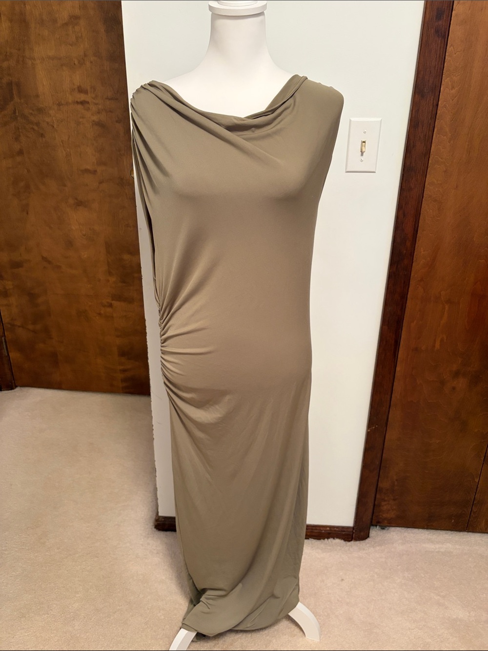 Sleeveless Cowl Neck Maxi Dress in Olive Taupe